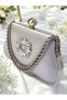 Silver Gray Color Glittery Satin Silver and Pearl Detailed Chain Strap Women's Evening Dress Bag Wedding Graduation - 2