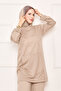 Kangaroo Pocket and Hood Detailed Two-Piece Set Beige - 5