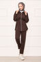 Pile Detailed Zippered Double Suit Brown - 4