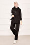 Hooded Double Suit with Zipper Detail on the Sleeves Black - 4
