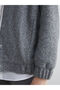 Gray Stand Collar Plain Long Sleeve Women's Tweed Jacket - 3