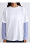 Lcw Modest White Crew Neck Striped Women's Sweatshirt Tunic - 3