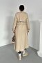 Women's Coat Long Cashmere Belted Buttoned Pocketed Double Breasted Premium Coat - 8