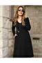 Women's Long Sleeve V Neck Loose Stylish Midi Acrylic Dress - 2