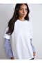 Lcw Modest White Crew Neck Striped Women's Sweatshirt Tunic