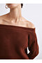 Brown Boat Neck Oversized Women's Knitwear Sweater from Plus-Store - 3