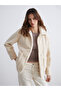 Ecru Shirt Collar Women's Plush Coat - 4