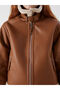 Xside Beige Fur Collar Women's Leather Look Coat - 3