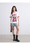 V-Neck Printed Oversize Women's T-Shirt - 2