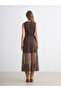 Brown Crew Neck Lace Dress - 4