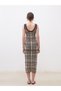 Burgundy Crew Neck Plaid Knitwear Dress - 5