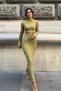Women's Wrinkled Fabric Sapphire Textured Lycra Crop Top and Maxi Skirt Set Mdm3002 - 5