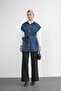 Women's Belted Denim Oversize Buttoned Denim Vest - 5