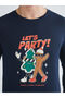   Navy Blue Standard Fit Christmas Themed Men's Pajamas Set - 3