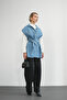 Women's Belted Denim Oversize Buttoned Denim Vest - 7