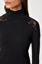 Lace Detailed Ribbed Knitted Blouse Len0049 Black - 5