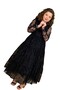 Girls' Black Dress with Transparent Tulle on the Sleeves and Collar and Leaf Detail - 5