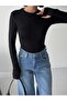 Women's Black Soft Touch Crew Neck Finger Detail Blouse - 3