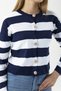Women's Crew Neck Striped Knitwear Cardigan Navy Blue - 25Y 4007 - 4