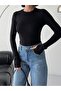 Women's Black Soft Touch Crew Neck Finger Detail Blouse - 2