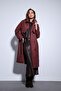 Burgundy Double Breasted Belted Women's Trench Coat - 2