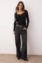 More Sustainable Black Fitted/Bodycon Shirred V-Neck Long Sleeve Stretchy Knitted Blouse Twoaw26Bz00163 - 2