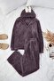 Füme Wellsoft/Peluş Kapüşonlu Kulak Detaylı Örme Pijama Takımı TBBAW25AI00021 - 4