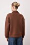 Kahverengi Fermuarlı Polo Yaka Oversize Kalın İçi Polarlı Örme Sweatshirt TWOAW26SW00120 - 4