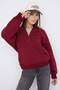 Teen Bordo Kapüşonlu Kalın İçi Polarlı Yarım Pat Fermuarlı Cepli Örme Sweatshirt TWOAW26SW00160