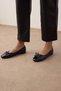 Navy Blue Patent Leather Bow Detail Almond Toe Women's Ballet Flats TAKSS25BE00000 - 2