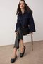 Navy Blue Patent Leather Bow Detail Almond Toe Women's Ballet Flats TAKSS25BE00000