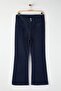 Koyu Mavi Yüksek Bel Dikiş Detaylı İspanyol Paça Büyük Beden Flare Fit Jeans TBBAW26CJ00024 - 5