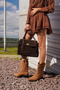 Women's Genuine Leather Lock Detail Charms Hand and Shoulder Bag Rinyas Brown Suede - 6