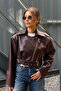 Zr Model Padded Oversize Bitter Brown Biker Leather Jacket - 6