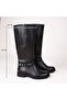 Black Genuine Leather Below-Knee Ankle Strap Women's Inner Zipper Riding Boots - 5