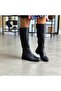 Black Genuine Leather Below-Knee Ankle Strap Women's Inner Zipper Riding Boots - 2