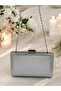Silver Gray Lame Color Crystal Stone Evening Dress Bag Kına - 4