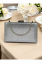 Silver Gray Lame Color Metal Handle Crystal Stone Evening Dress Bag Kına - 6
