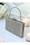 Silver Gray Lame Color Janjan Metal Handle Crystal Stone Evening Dress Bag Kına