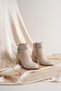 Women's Beige Zippered Buckle Detailed Daily Use Short Heeled Boots Shoes - 8