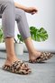 Women's Open-Front Leopard Plush Soft Silent Sole Dowry Bundle Winter House Slippers - 2