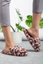 Women's Open-Front Leopard Plush Soft Silent Sole Dowry Bundle Winter House Slippers - 2