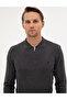 Anthracite Melange Slim Fit Polo Collar Zippered Basic Knitwear Sweater 50314191-Vr081 - 2