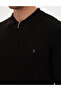 Black Slim Fit Zippered Polo Collar Basic Knitwear Sweater 50314191-Vr046 - 7