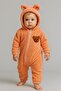 Premium Baby Plush Jumpsuit with Cross-Zipper and Teddy Bear Figure - Salmon