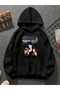 Jennie Printed Hooded Black Sweatshirt
