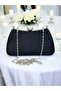 Special Design Black Color Satin Silver Crystal Stone Women's Evening Dress Bag with Handle - 8
