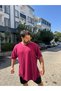 Battal Large Size Burgundy Unprinted Plain Crew Neck Combed Cotton T-Shirt - 4