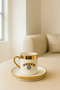 2-Person Porcelain Evil Eye Platinum Gilded Coffee Cup Set and 2 Porcelain Turkish Delight Bowls and 2 Glass Cups - 4