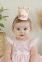 One Pink Pompom Mini Birthday Crown - 1 Year Old Baby Girl Party Hat